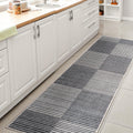 JONATHAN Y WSH305A-28 Shutter Minimalist Striped Plaid Machine-Washable Dark Gray/Cream 2 ft. x 8 ft. Runner Rug, Casual, Coasta