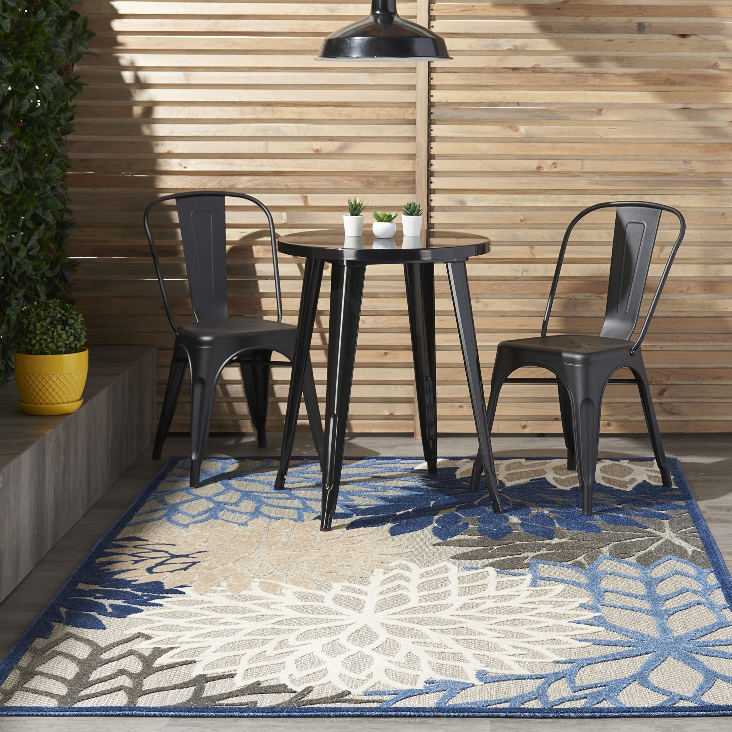 Nourison Aloha Indoor/Outdoor Blue/Multicolor 3'6' X 5'6' Area Rug, Tropical, Botanical, Easy Cleaning, Non Shedding, Bed Room