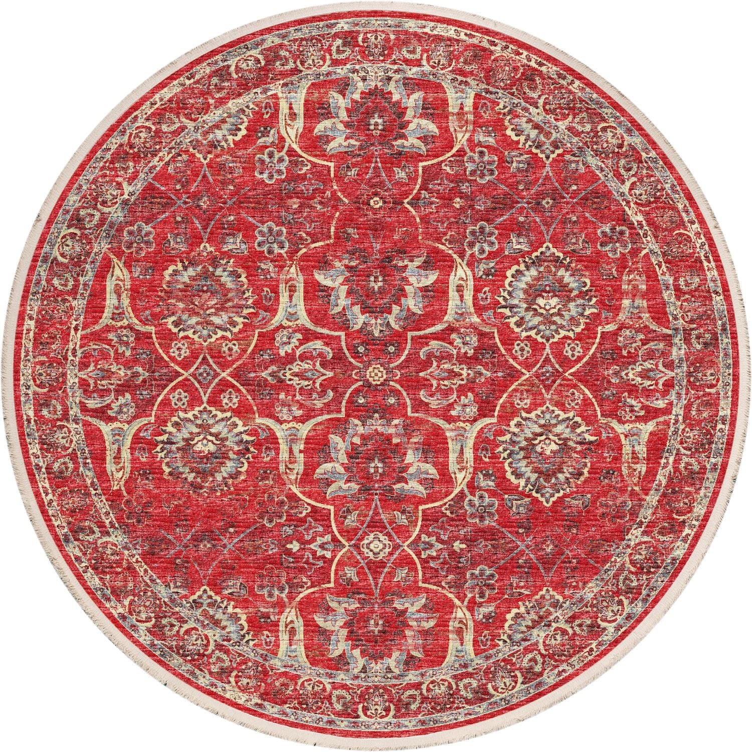 Marbella Mb5 Red Traditional Rug Round 4' X 4'