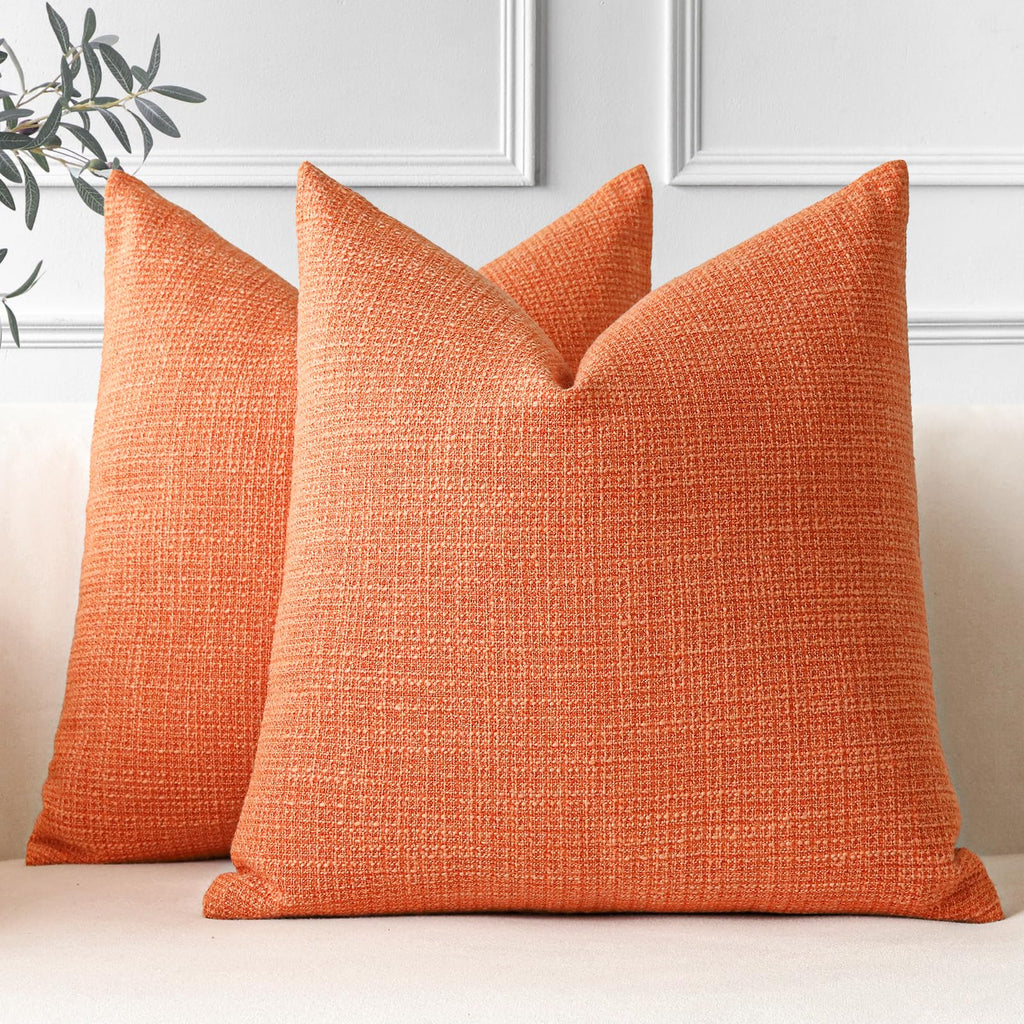 OTOSTAR Pack of 2 Throw Pillow Covers 20x20 Inch Linen Orange Pillowcases Farmhouse Decorative Solid Pillow Covers 50x50 cm Squa