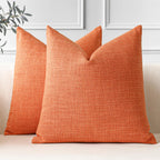 OTOSTAR Pack of 2 Throw Pillow Covers 20x20 Inch Linen Orange Pillowcases Farmhouse Decorative Solid Pillow Covers 50x50 cm Squa