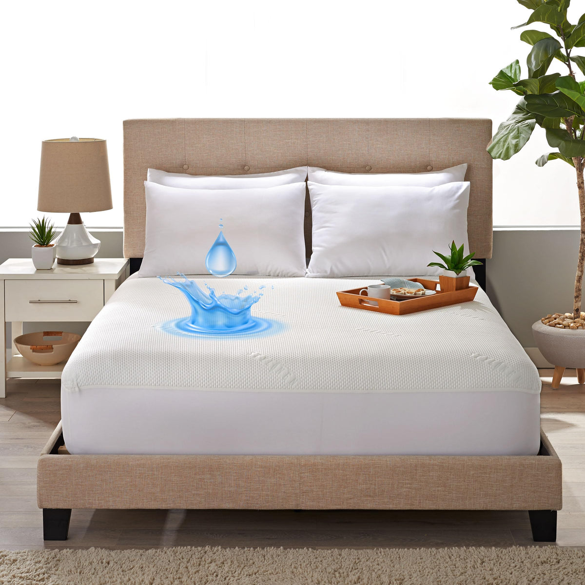 Stylinen Tencel Eucalyptus Waterproof Mattress Protector - 100% Waterproof, Ultra Soft & Cooling With 16 Deep Pockets, Noiseless