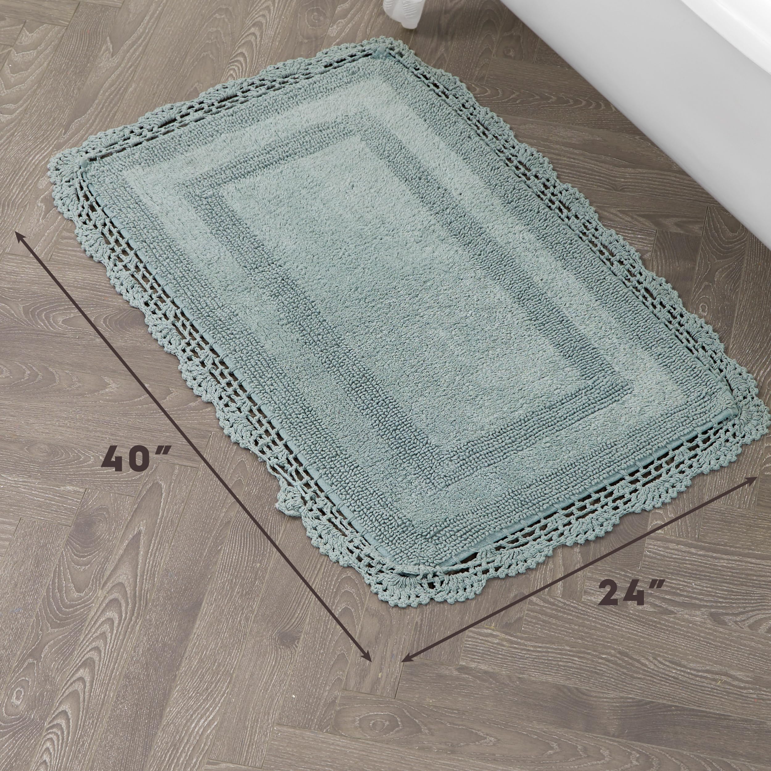 Laura Ashley Crochet Cotton 24X40 Bath Rug, Aqua