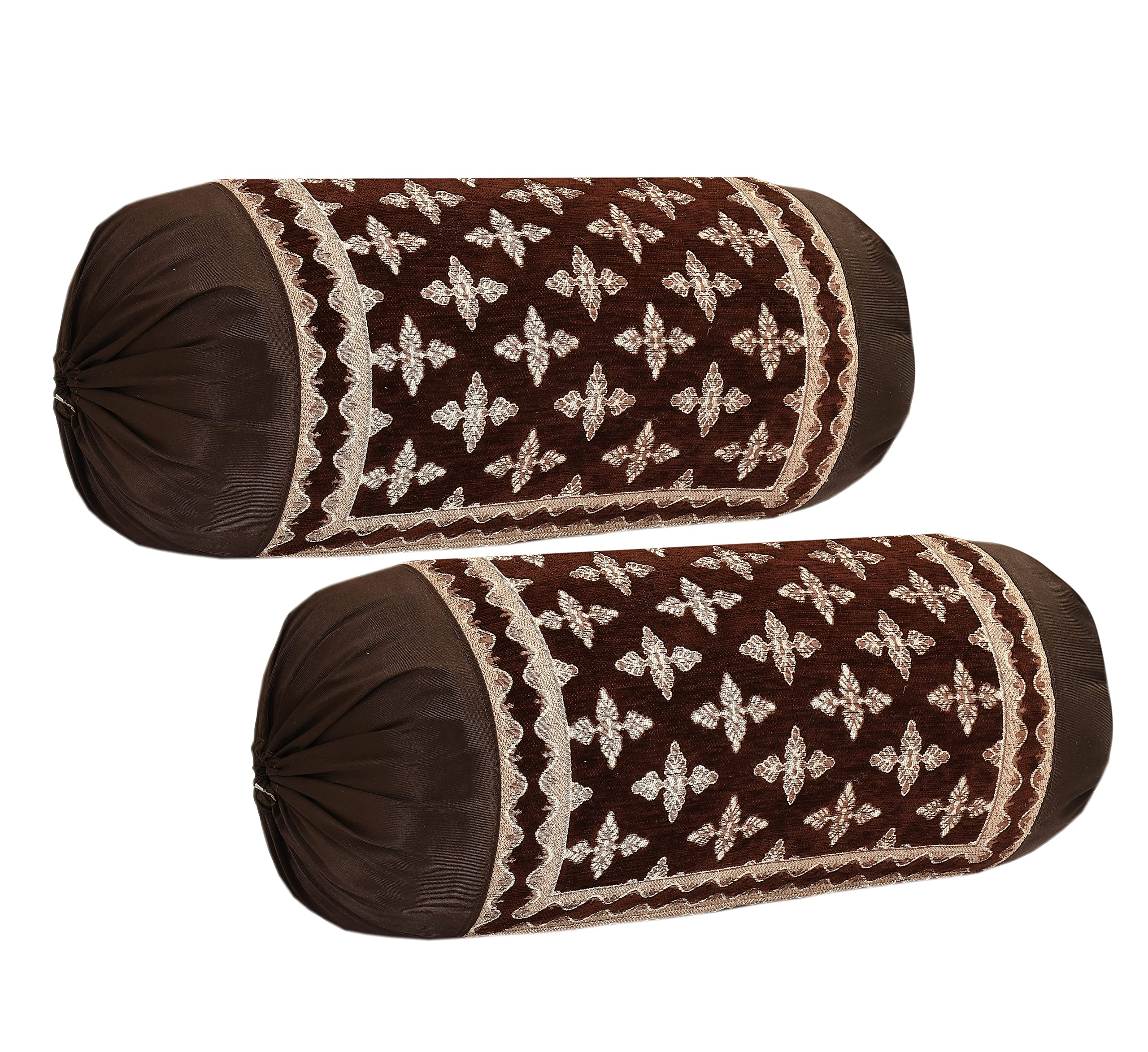 Decomizer Jacquard Geomteric Bolster Cover Set | 16X32 Inches | 200 Tc | Dewan Round Pillow Covers | Bed Side Long Pillow Case 