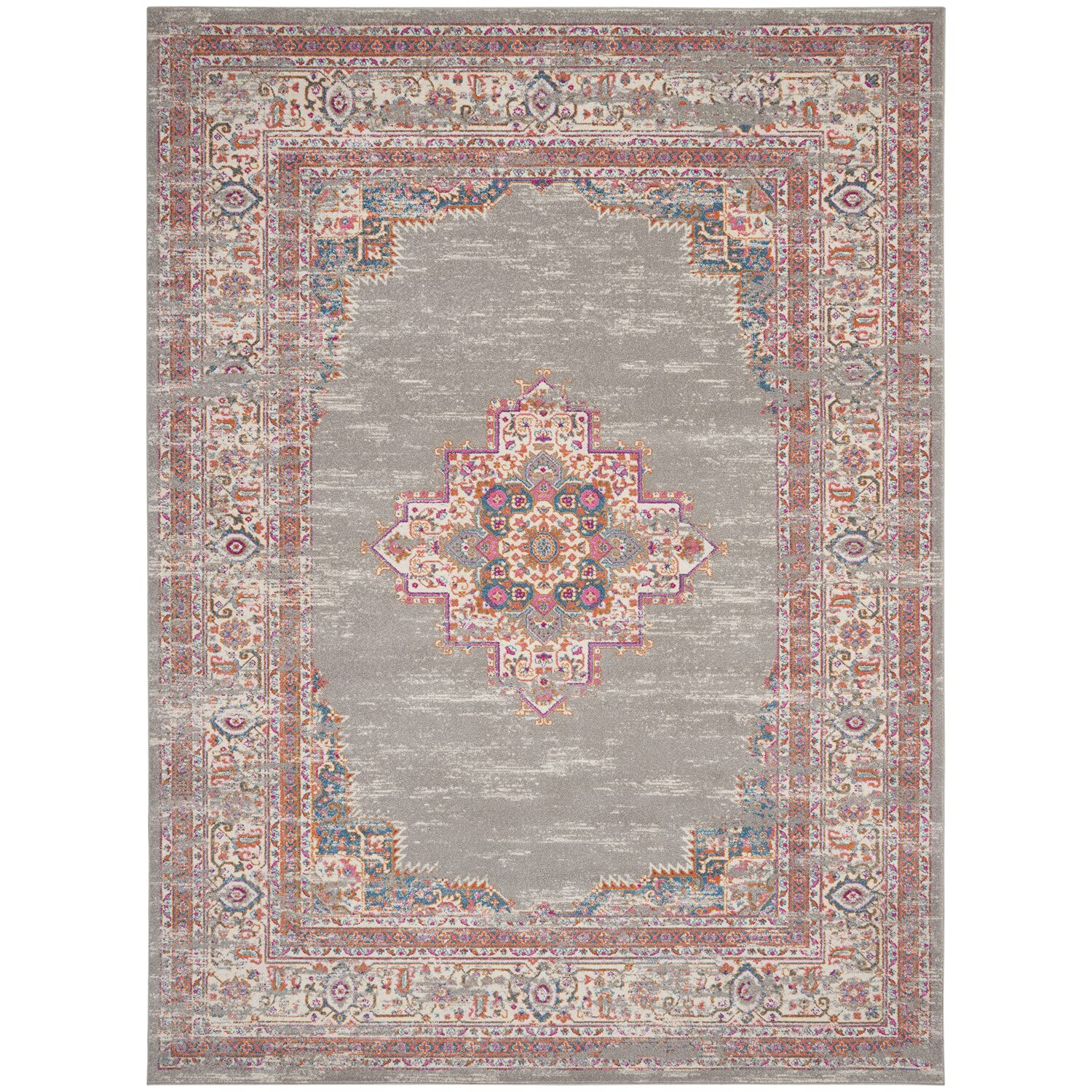 Nourison Passion Grey 10 x 14 Area-Rug, Boho, Traditional, Easy-Cleaning, Non Shedding, Bed Room, Living Room, Hallway (10x14)