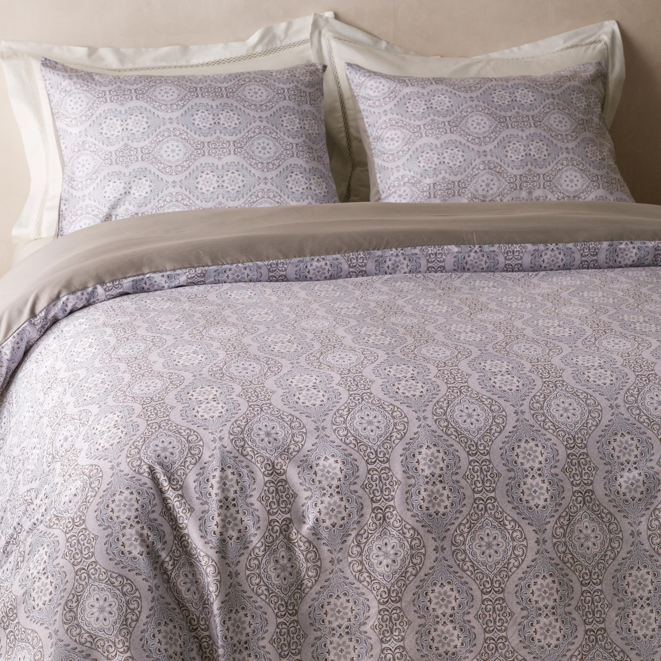 Heimenaogo Egyptian Cotton Duvet Cover Queen Size Sateen Weave, Silky Soft Duvet Cover With Zipper Closure, Long Staple Cotton B