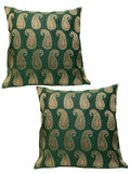 House Of Silko Cotton Chanderi Cushion Cover With Green And Gold Paisley For Interior Decoration (Size16X16) Set Of 2