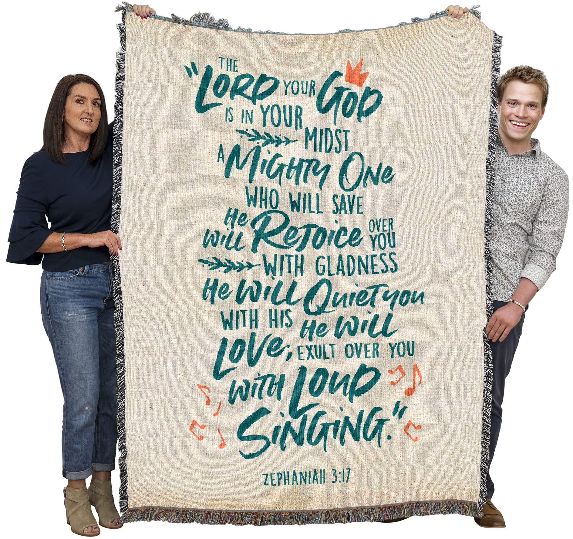 Pure Country Weavers The Lord Will Rejoice Over You Blanket - Scriptures - Zephaniah 3:17 - Religious Gift Tapestry Throw Woven