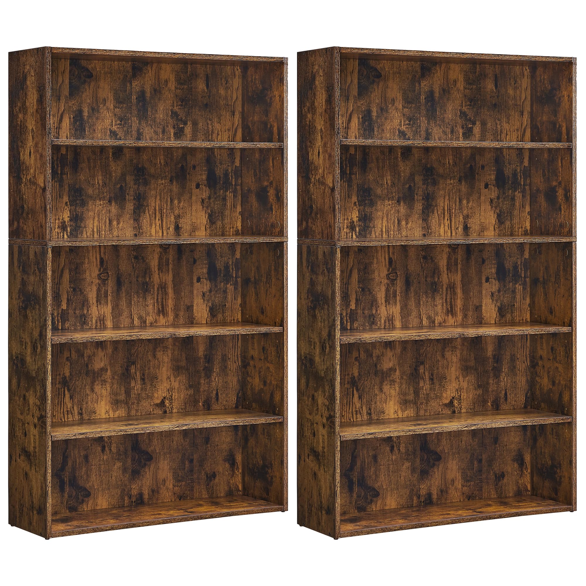 VASAGLE Set of 2 Bookshelves, 30 Inches Wide, 5-Tier Open Bookcases with Adjustable Storage Shelves, Floor Standing Units, Rusti