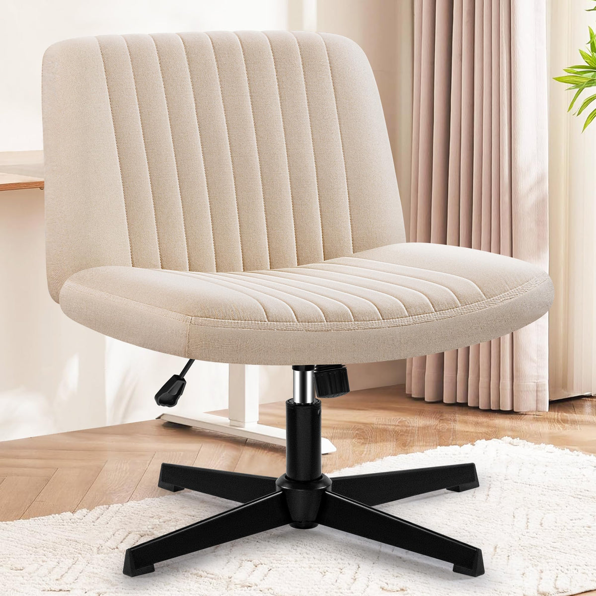 Brick Attic Criss Cross Office Desk Chair, Comfy Cross Legged Modern Makeup Vanity Chair No Wheels, Height Adjustable Cute Swive