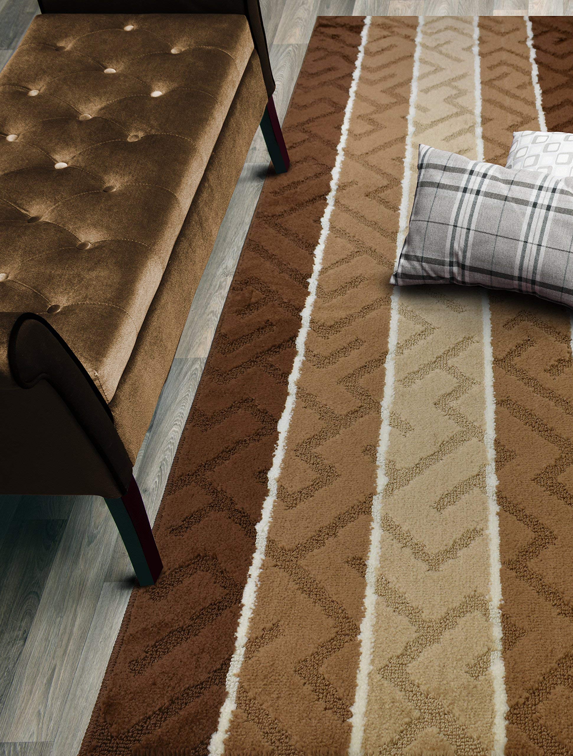 ORFA HOME Custom Size Meander Hallway Runner Rug Slip Resistant, 26 Inch Wide x Your Choice of Length Size, Brown, 26 Inch X 32 