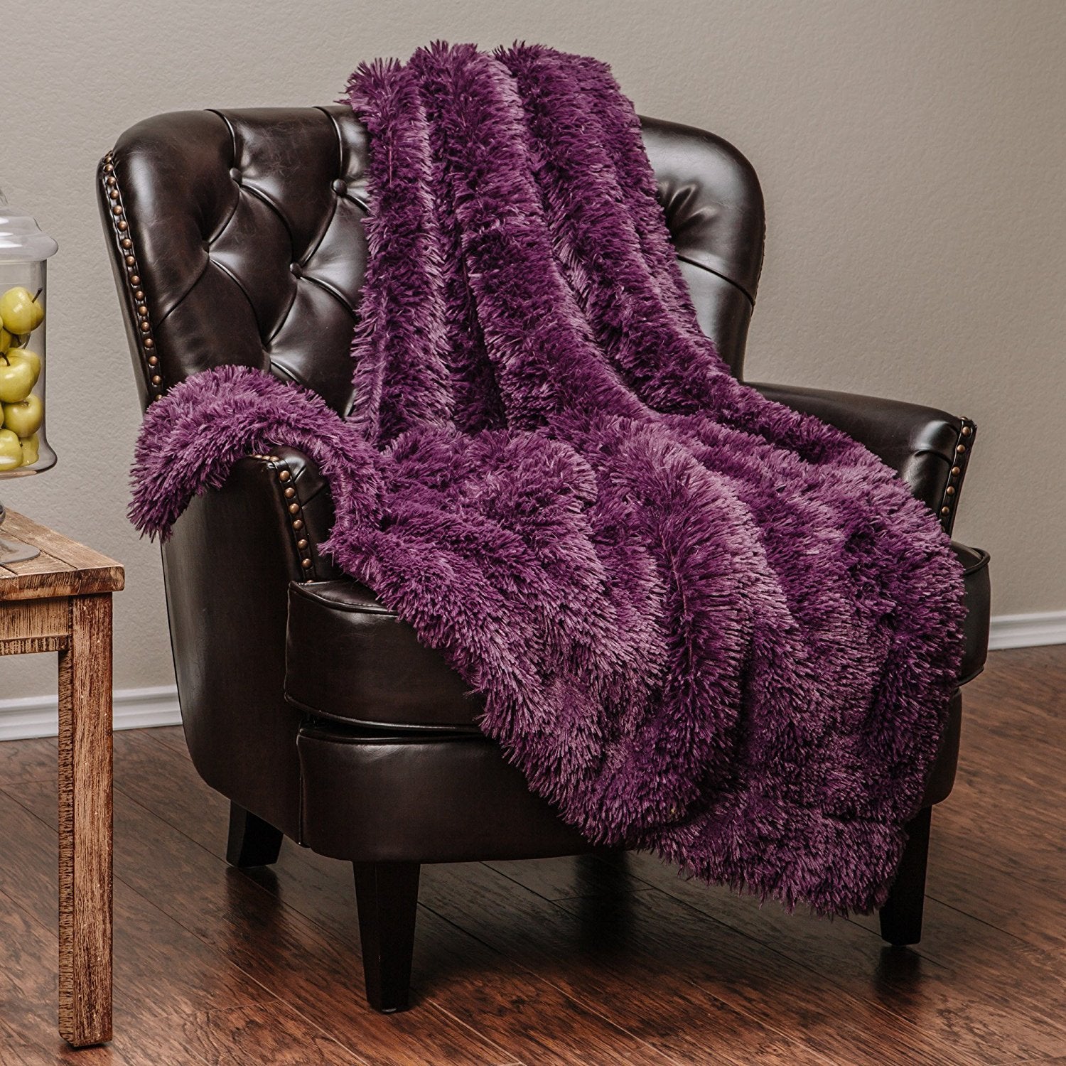 Chanasya Premium Solid Faux Long Fur Throw Blanket - Soft, Fuzzy Throw Blanket - For Bed Or Couch - 60' X 70' - Aubergine