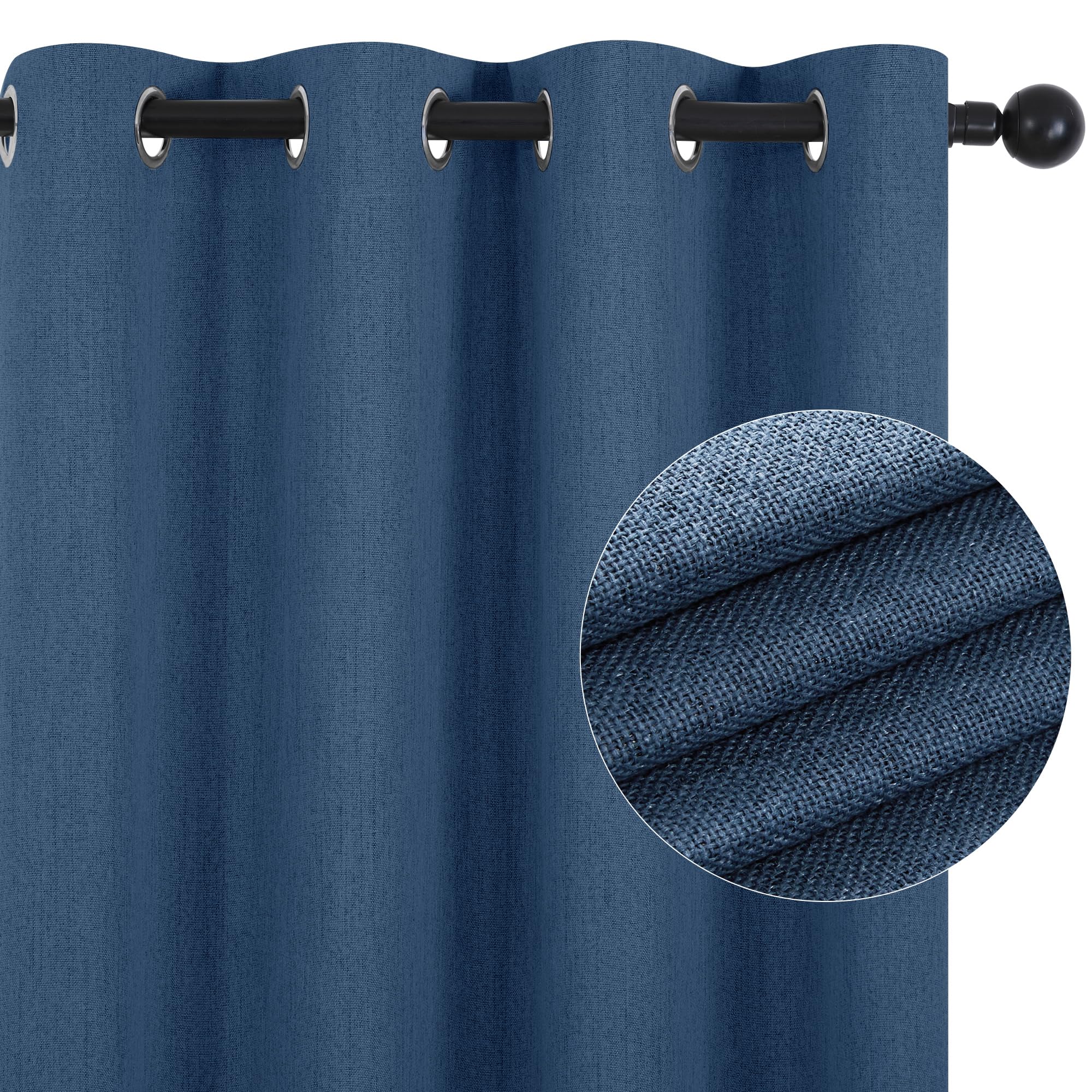 Deconovo 100% Blackout Curtains, Linen Textured Soundproof Curtains For Patio Sliding Glass Door, Thermal Insulated Room Darkeni