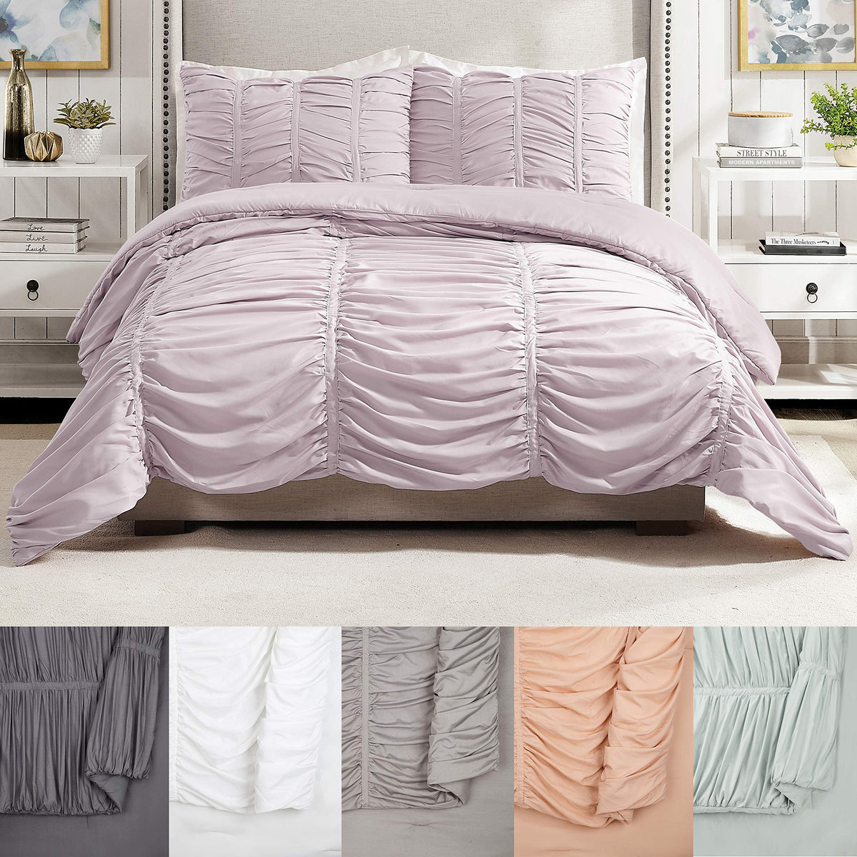 Modern Heirloom Emily Texture (Purple) 2-Piece Comforter Set, Ruched All Seasons Bedding, Machine Washable - Twin/Twin Xl Size