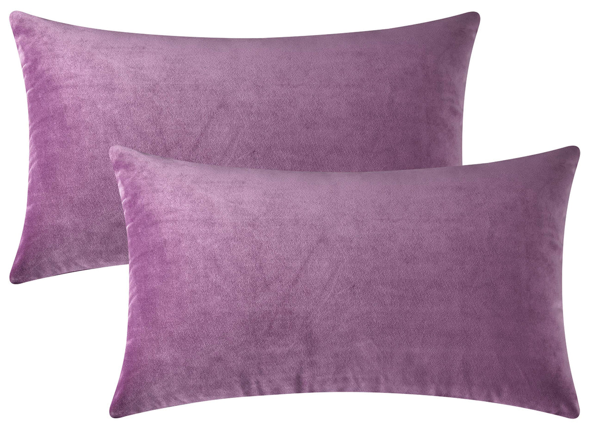 Mixhug Set Of 2 Cozy Velvet Rectangle Decorative Throw Pillow Covers For Couch And Bed, Lilac, 12 X 20 Inches