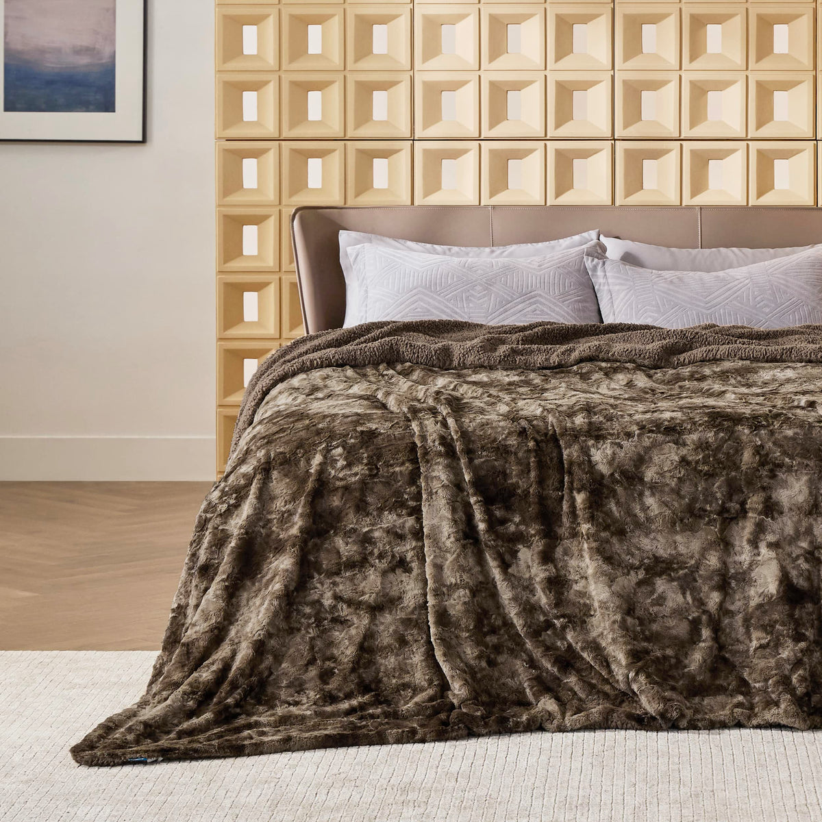 Bedsure Fuzzy Blanket Queen Size - Brown, Soft And Comfy Sherpa, Plush And Furry Faux Fur, Reversible Queen Blankets For Bed, 90