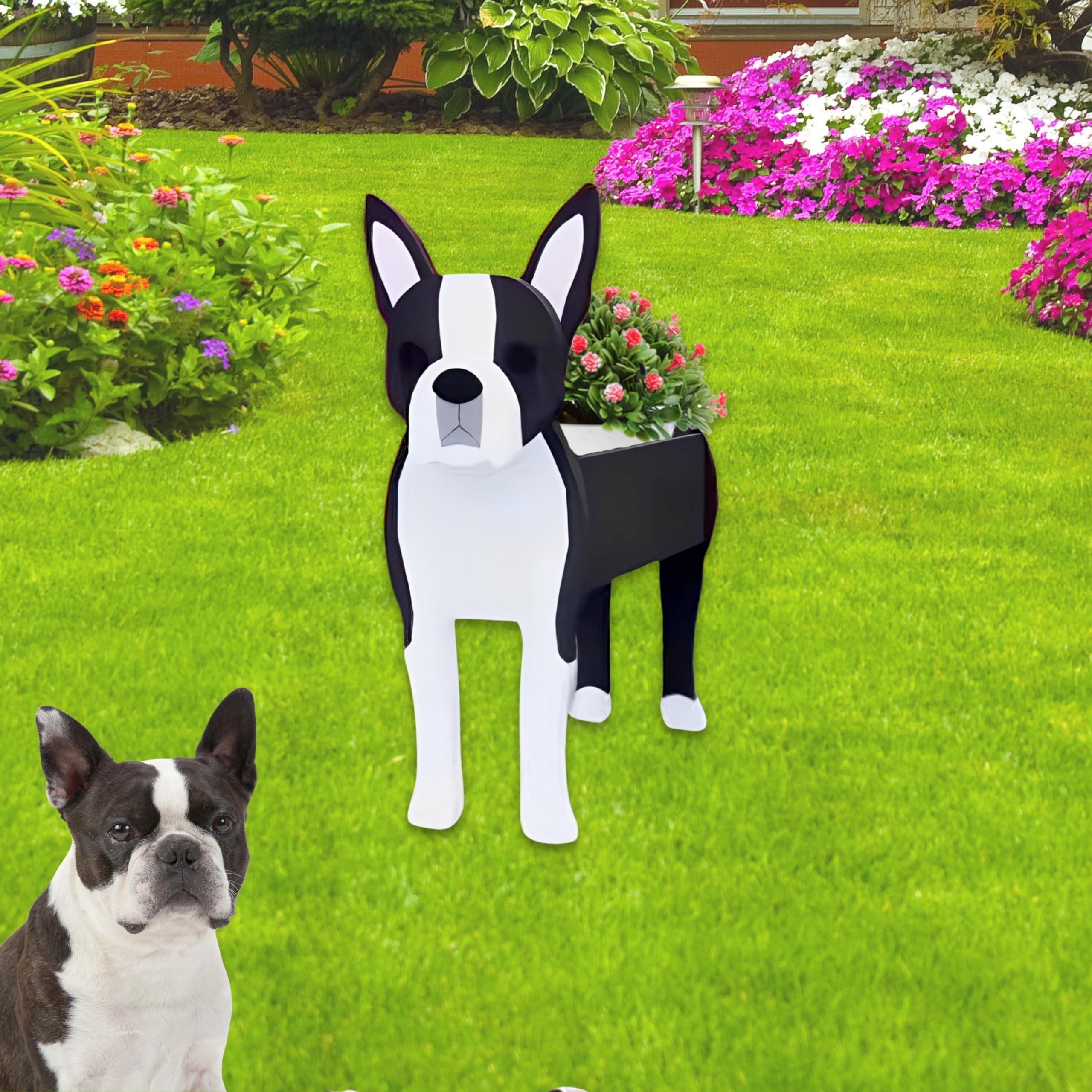 Strolfay Boston Dog Planter Plant Pots,Cute Dog Flower Planter,Gifts For Pet Lovers,Unique Animal Plant Pots,Office,Indoor Outdo