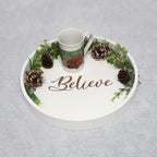 Elegant Designs Decorative 13.75'' Round Wood Serving Tray W/ Handles, ''Believe''