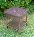 International Caravan Furniture Piece Pvc Resin and Steel Outdoor Side Table, Antique Pecan