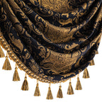 Loom And Mill Luxury Waterfall Valance For Living Room, Classic Damask Jacquard Swag Valances With Tassels, Balck Swag Curtains