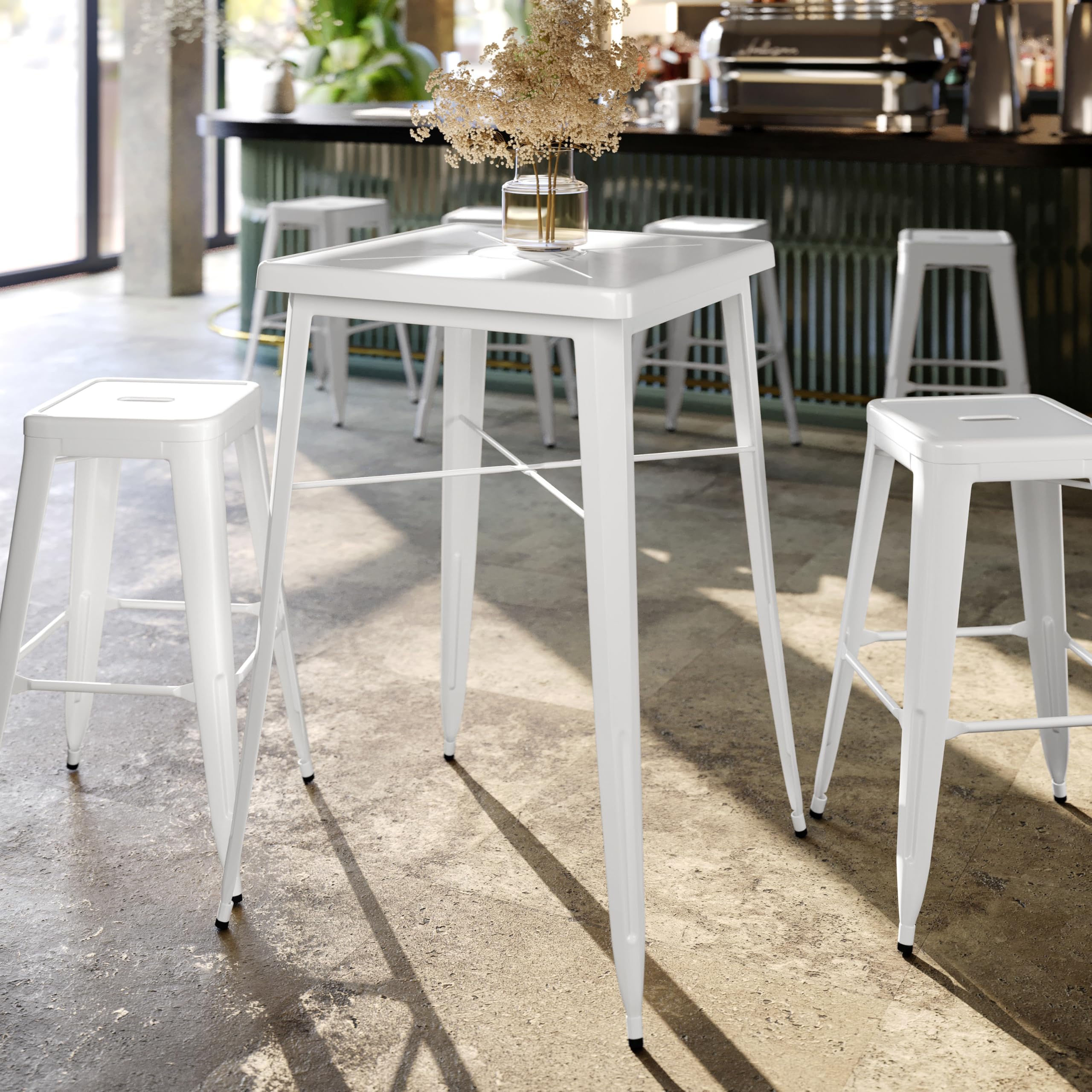 Flash Furniture Aaron Commercial Grade 23.75&quot; Square White Metal Indoor-Outdoor Bar Height Table