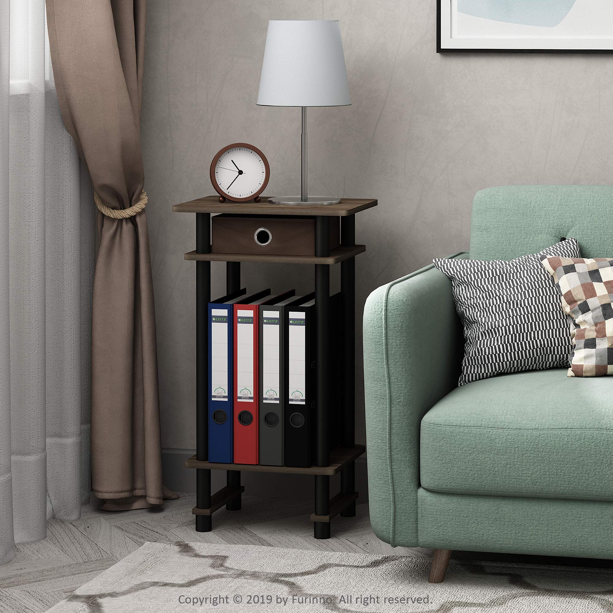 Furinno Turn-N-Tube Tall End Table, Columbia Walnut/Black/Dark Brown