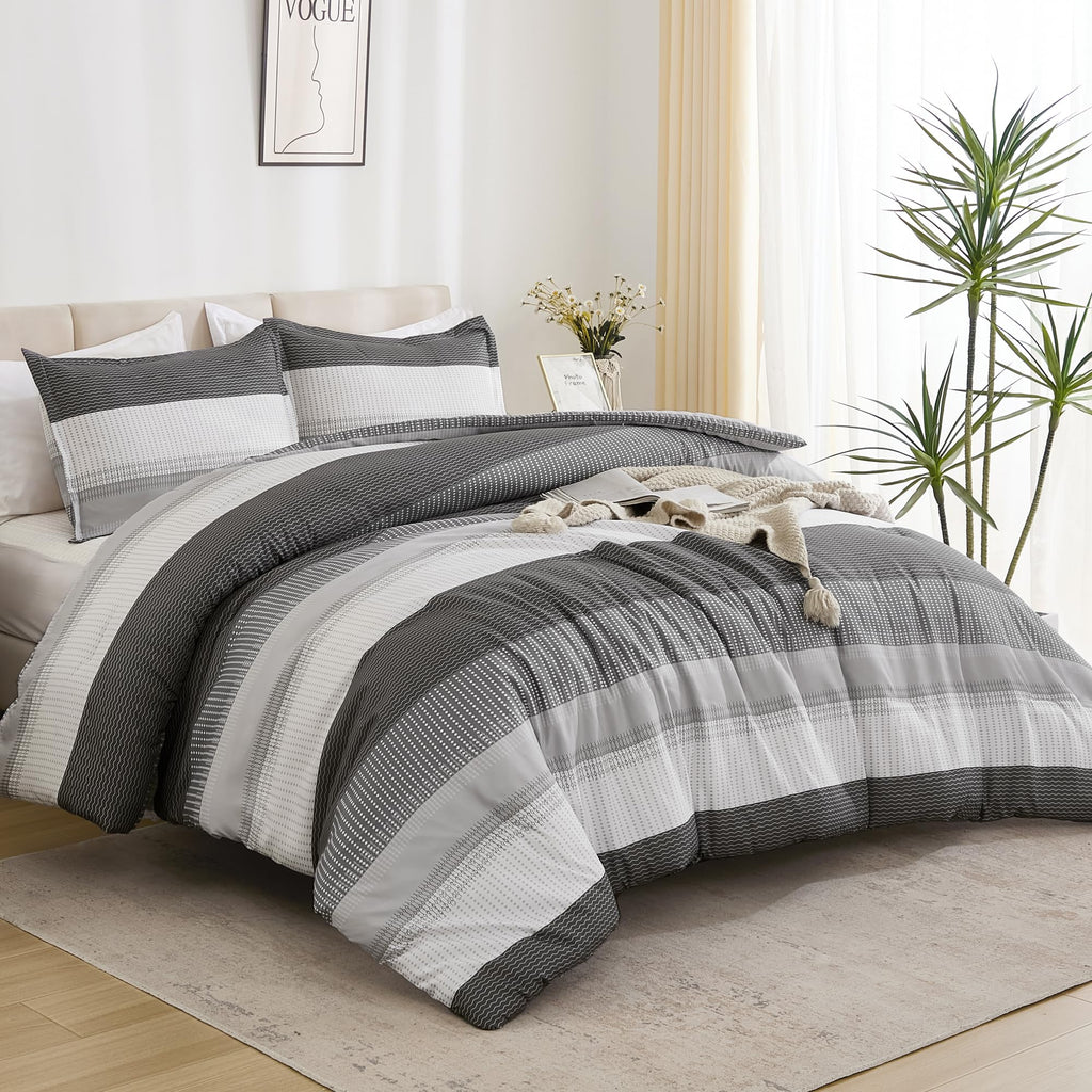 Litanika King Comforter Set Dark Grey - 3 Pieces Lightweight Fluffy Bedding Comforter Sets, All Season Down Alternative Comforte