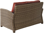 Crosley Furniture Bradenton Wicker Outdoor Loveseat, 2-Person Patio Couch for Porch, Deck, Backyard, Brown with Sangria Cushions