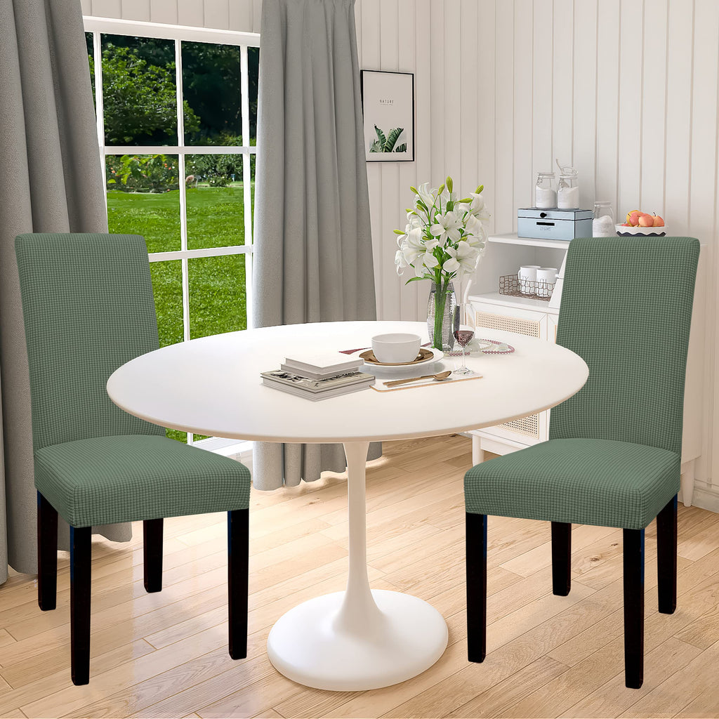 Easy-Going 100% Waterproof Dining Room Chair Cover Set Of 2, Stretch Jacquard Parson Chair Slipcover Removable Washable Chair Protector For Home, Restaurant, Banquet (Large, Grayish Green)