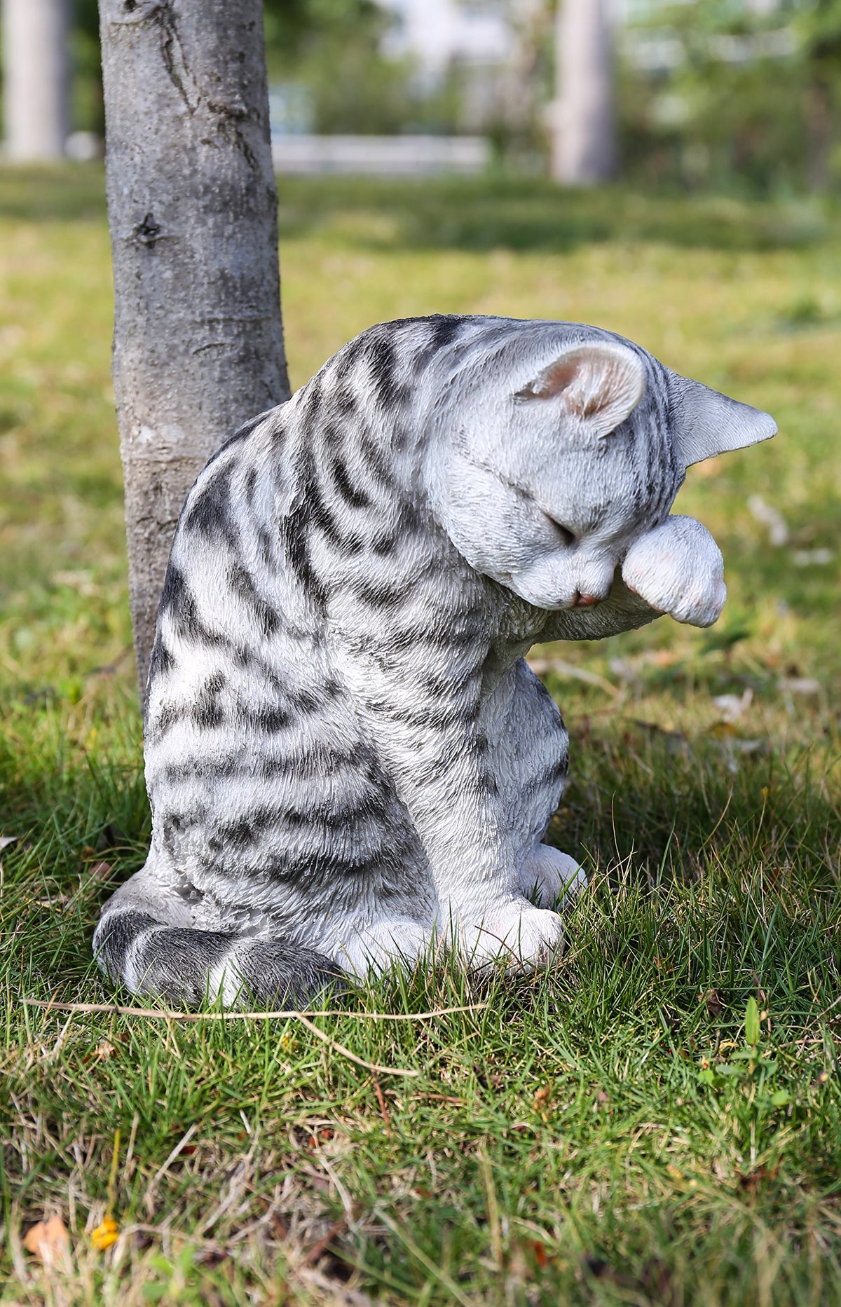 Hi- Line Gift 87698-B American Shorthair Washing Grey Tabby Cat Statue