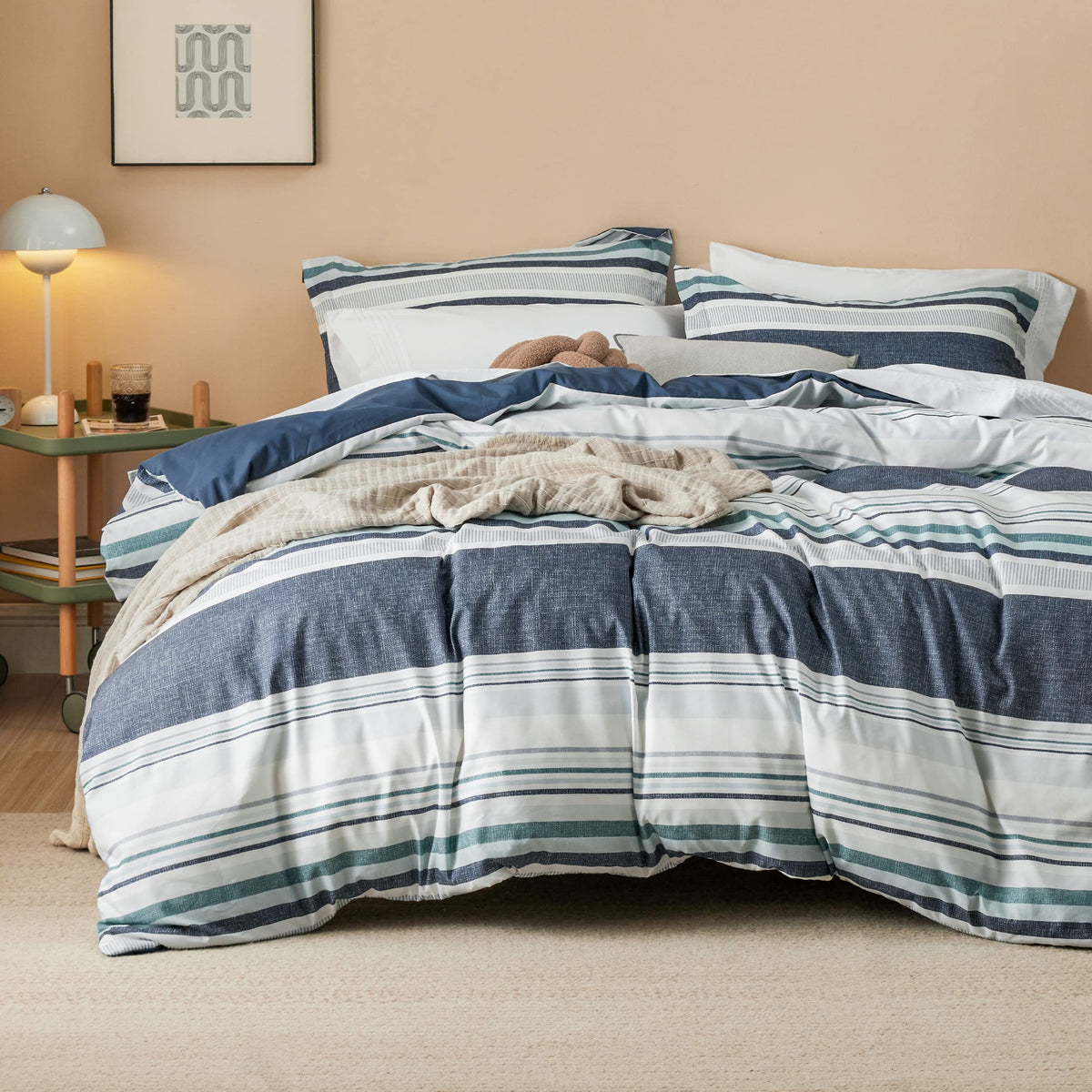 Bedsure Striped Duvet Cover King - Scandinavian Duvet Cover Set With Zipper Closure, Grey Bedding Set, 3 Pieces, 1 Duvet Cover 1