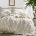 Bedsure 100% Washed Cotton Duvet Cover King Size - Cream Minimalist Duvet Cover Linen Like - 3 Pieces Plain Simple Cotton Beddin