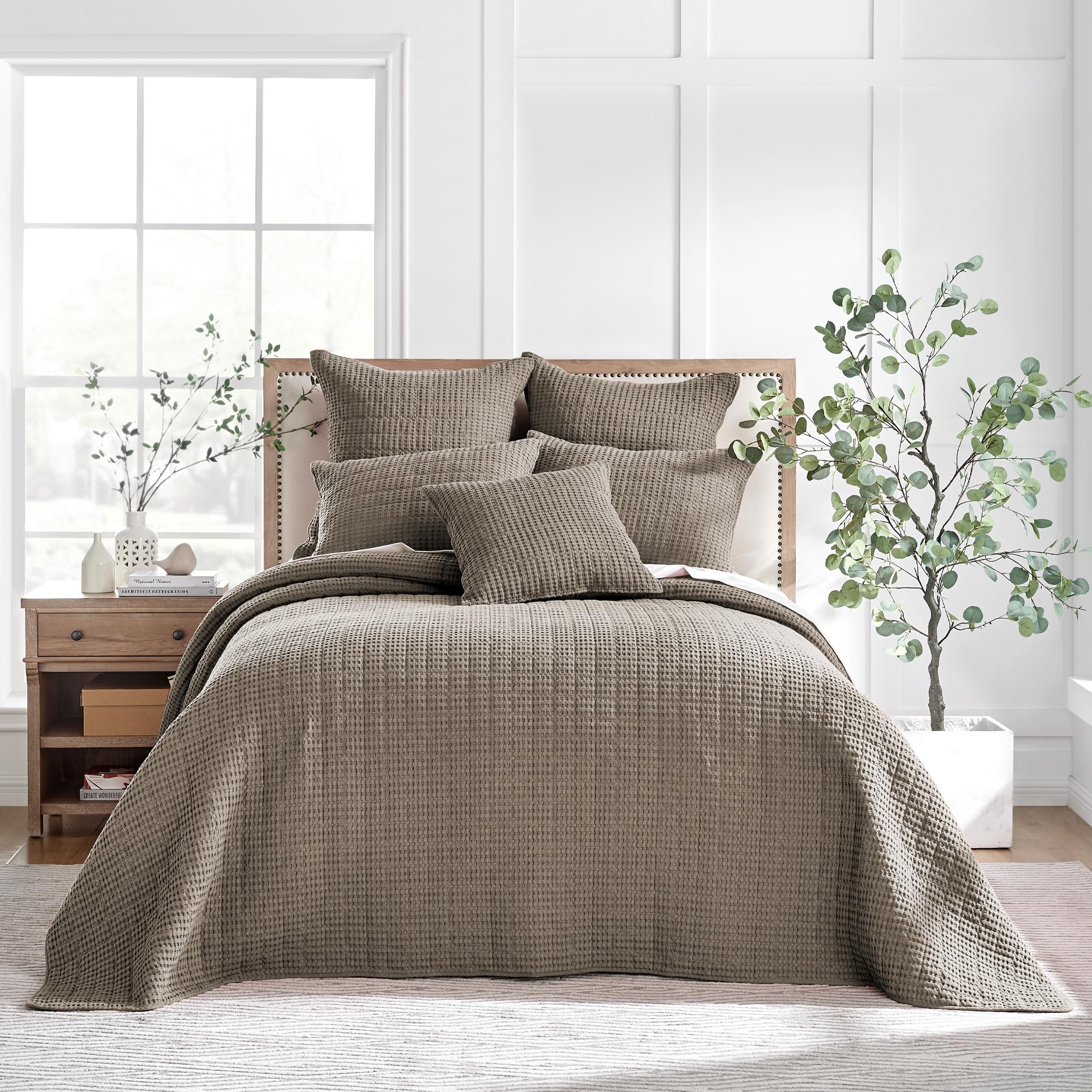 Levtex Home - Mills Waffle - Queen Quilted Bedspread Set - Cocoa Cotton Waffle - Bedspread Size (102 X 118In.), Sham Size (26 X