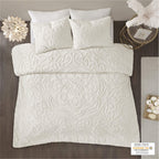 Madison Park Laetitia 100% Cotton Duvet Set - Chenille Tufted Medallion Design, All Season Cozy Bedding Shabby Chic Comforter Cover, Matching Shams, Floral Off White King/Cal King(104'X92') 3 Piece
