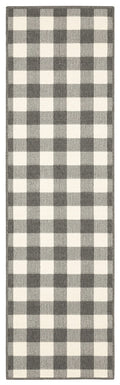 HomeRoots Grey Polypropylene 2’x8’ Gray and Ivory Gingham Indoor Outdoor Runner Rug