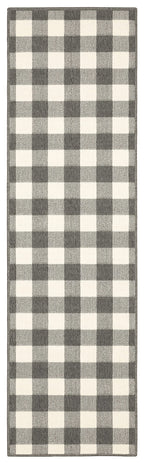 HomeRoots Grey Polypropylene 2’x8’ Gray and Ivory Gingham Indoor Outdoor Runner Rug