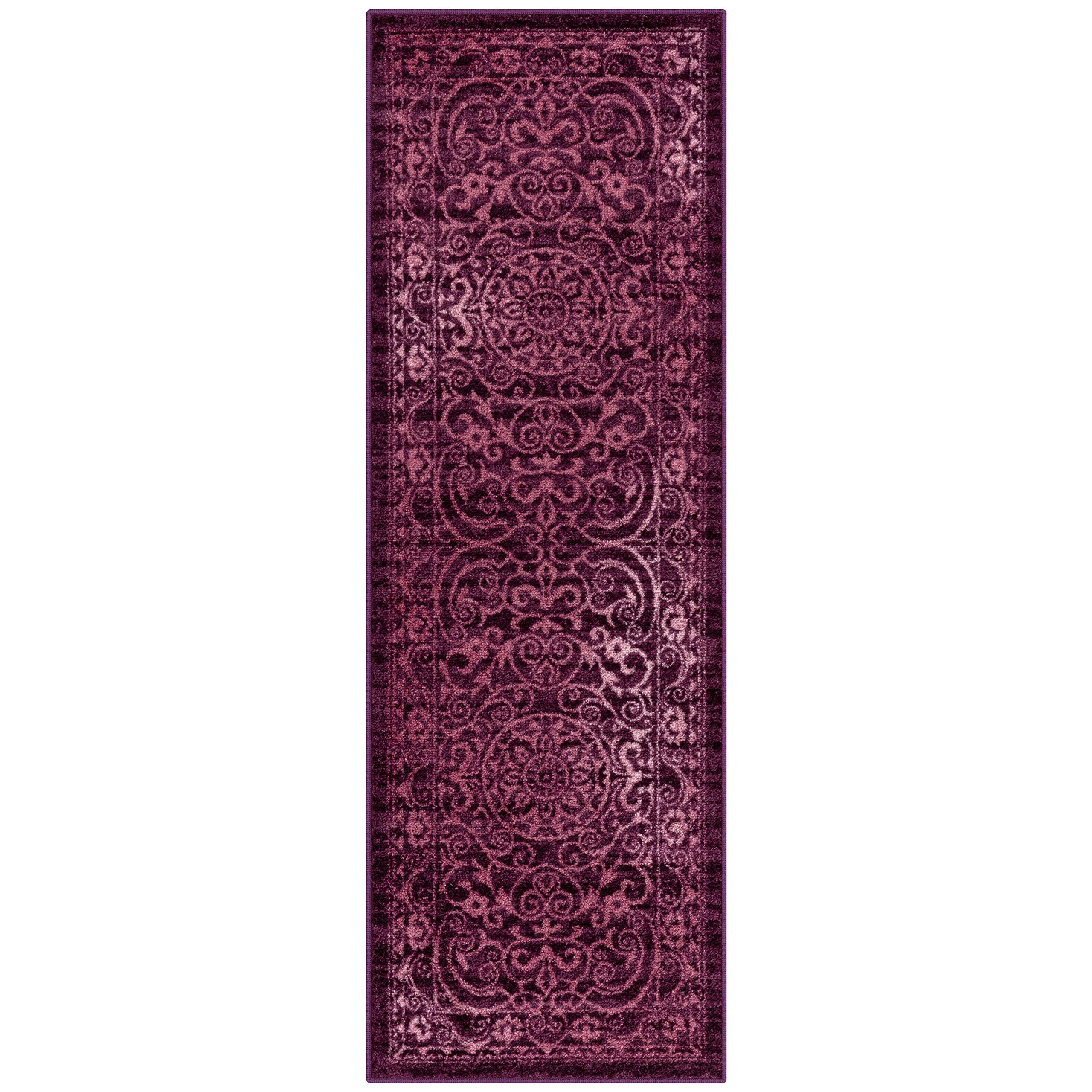 Maples Rugs Pelham Vintage Runner Rug Non Slip Hallway Entry Carpet [Made in USA], 18 x 5, Wineberry