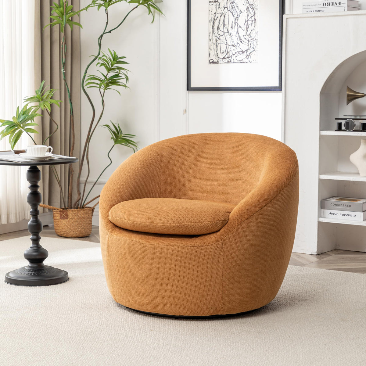 Roundhill Furniture Winnie Modern 360 Swivel Fabric Barrel Chair, Yellow