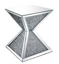 Benjara Sparkling End Table With Faux Diamonds Inlay, Silver And Clear