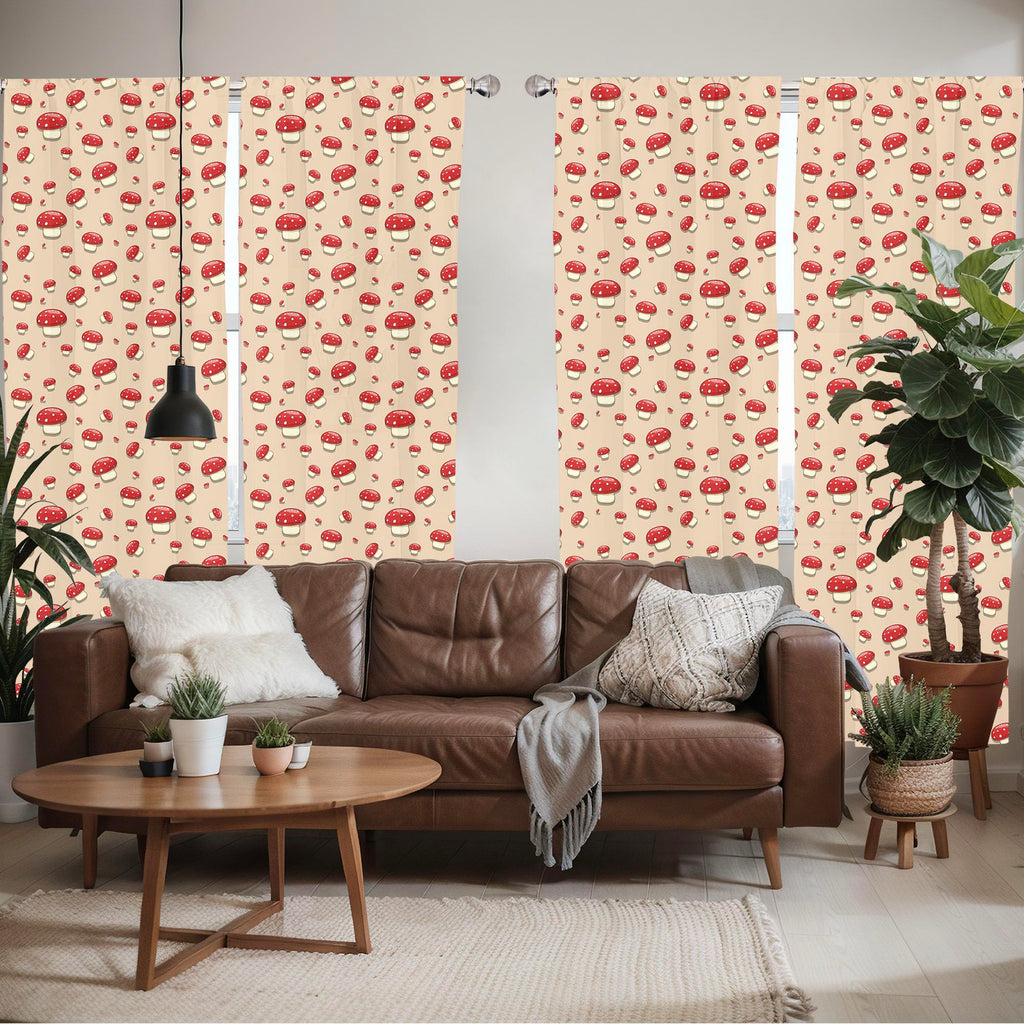 Ambesonne Mushroom Window Curtains Pack Of 2, Woodland Themed Illustration Of Spotted Toadstool Summer Season Forest Cartoon, Li