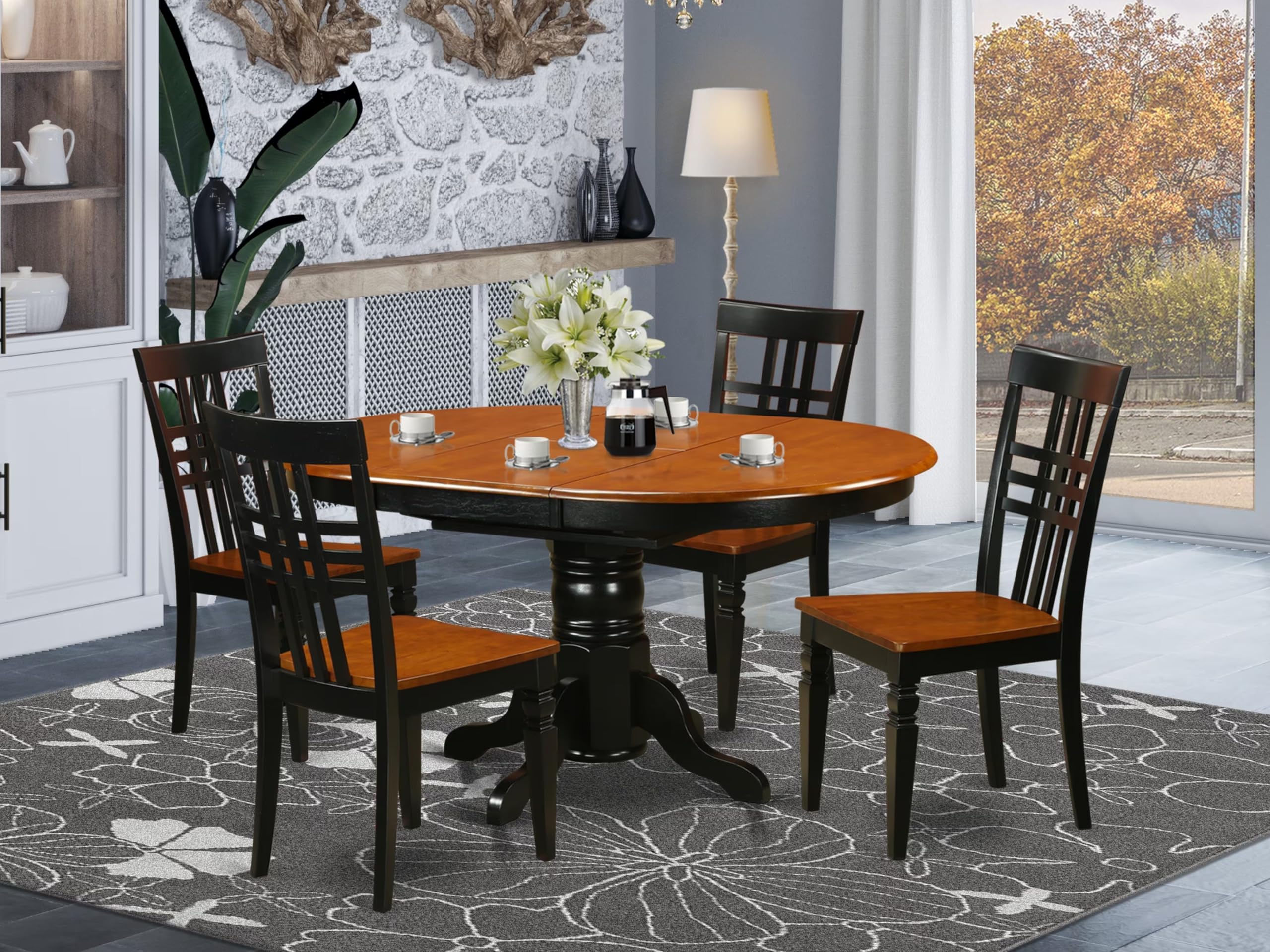 East West Furniture KELG5-BCH-W 5 Piece Dining Room Table Set Includes an Oval Wooden Table with Butterfly Leaf and 4 Kitchen Dining Chairs, 42x60 Inch, Black & Cherry