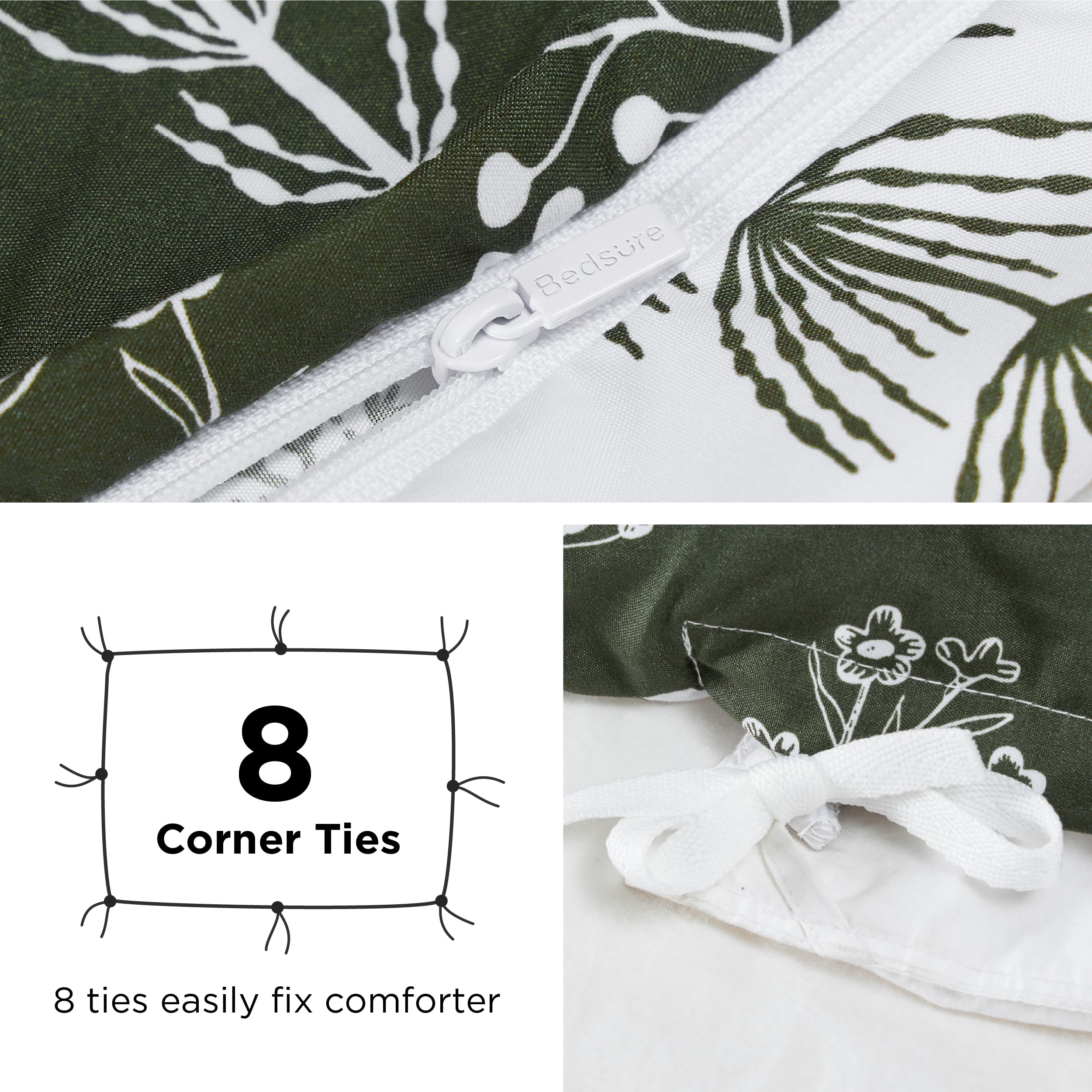 Bedsure Duvet Cover Queen Size - Reversible Dark Green Queen Duvet Cover Set With Zipper Closure, 3 Pieces Floral Patterned Bedding Set With 8 Corner Ties And 2 Pillow Shams