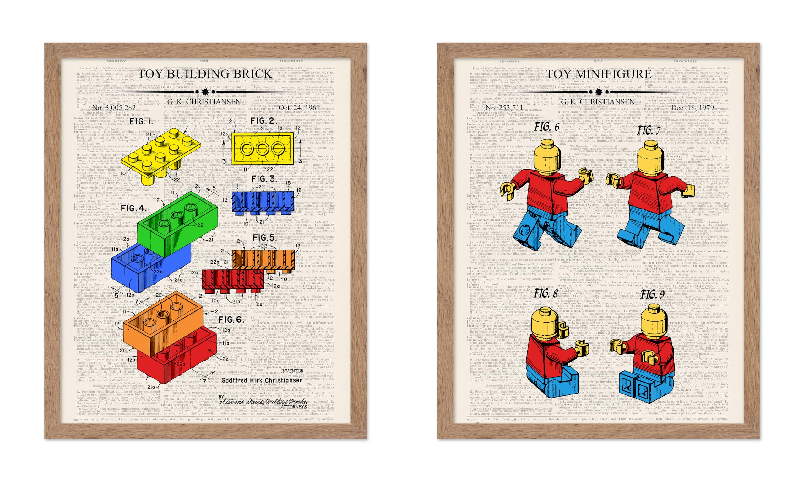 Poster Master 2-Piece Dictionary Art Poster - Construction Toy Blueprint Print - Building Blocks Patent Art - Minifigure Art - T