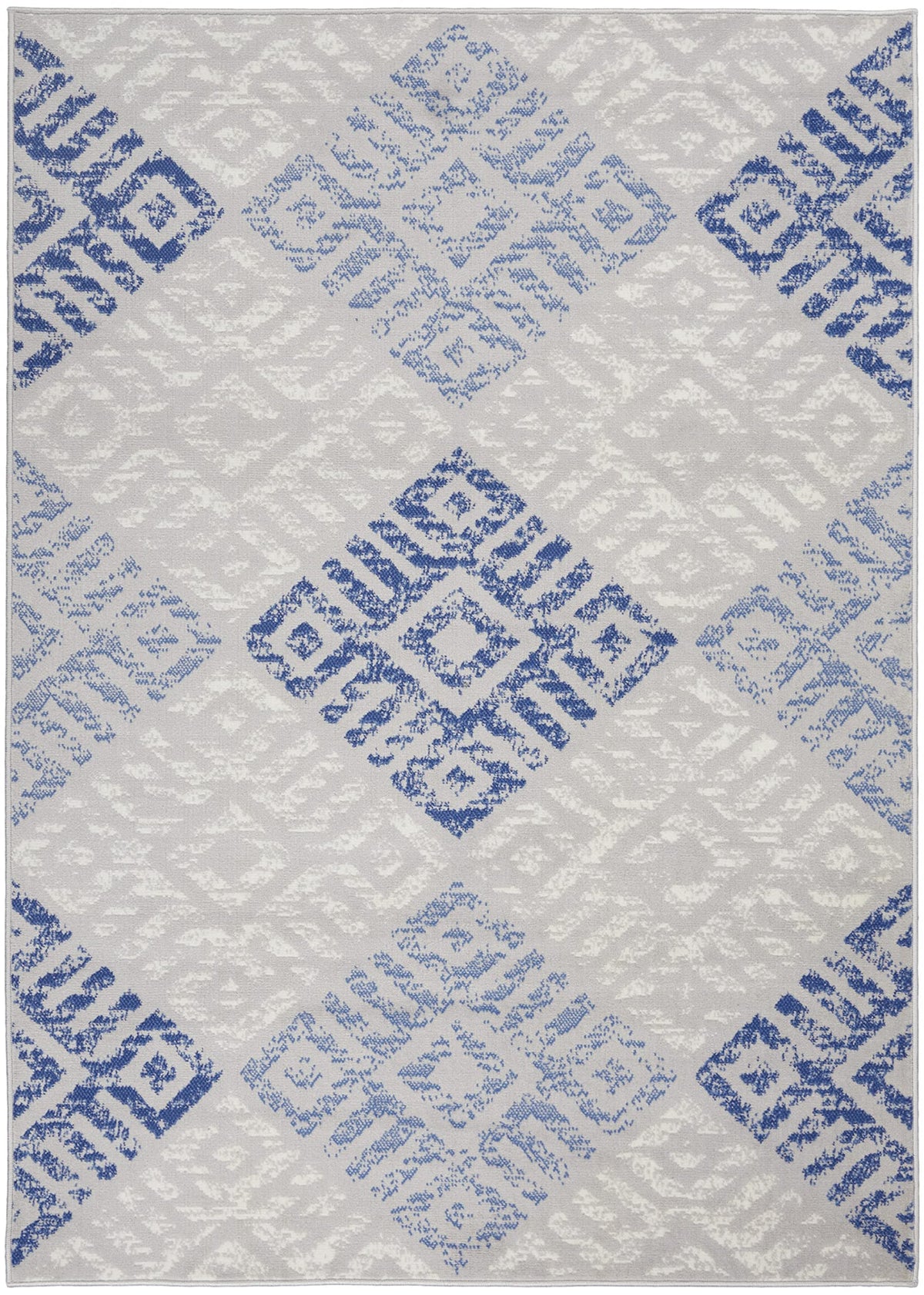 HomeRoots Grey Blue 100% Polypropylene 6’ x 9’ Gray and Blue Diamonds Area Rug