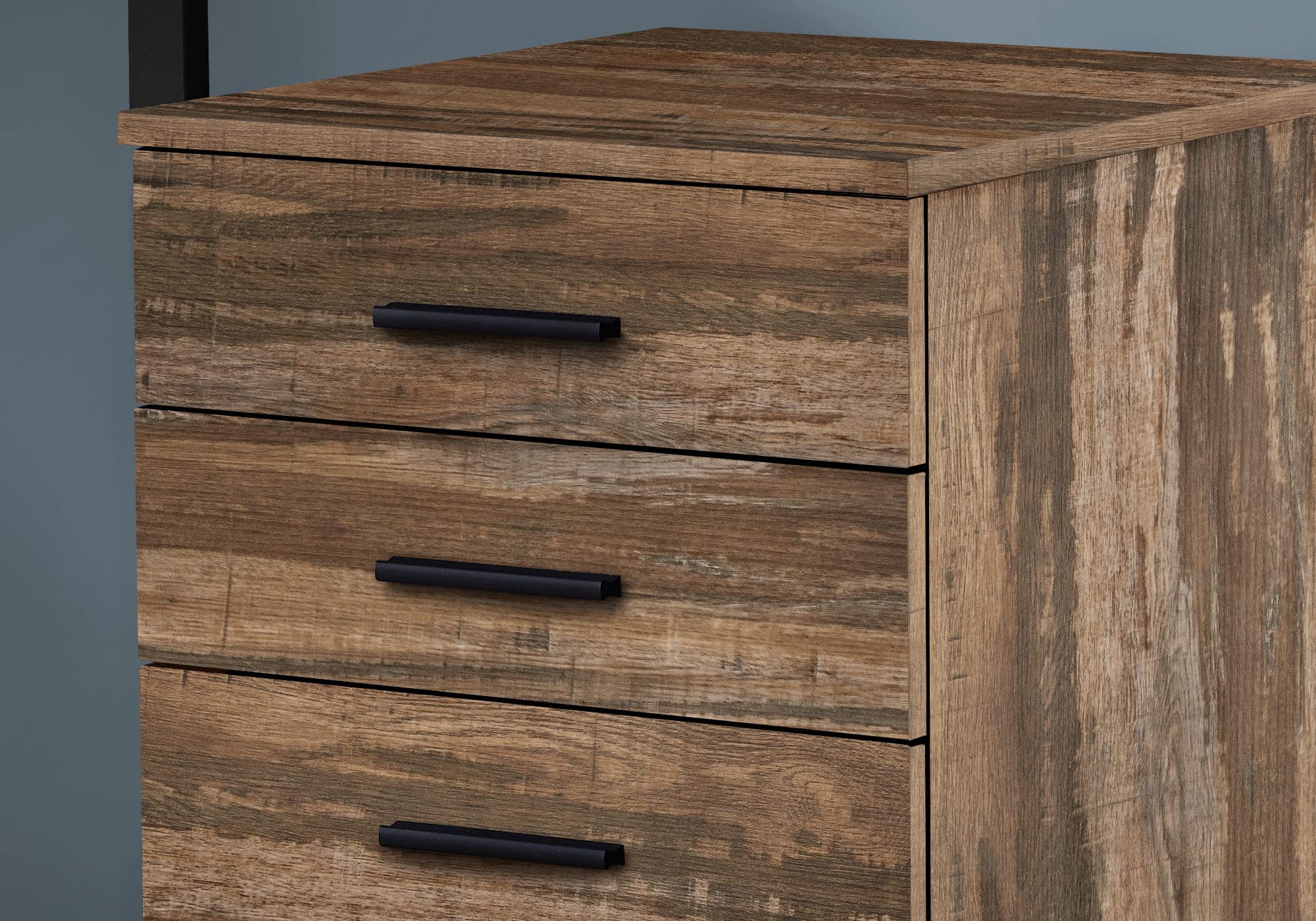 Monarch Specialties 7782, Rolling Mobile, Storage, Printer Stand, Office, Work, Laminate, Contemporary, Modern Filing Cabinet-3 Drawer Castors, 15.75' L x 18' W x 24' H, Brown Reclaimed Look