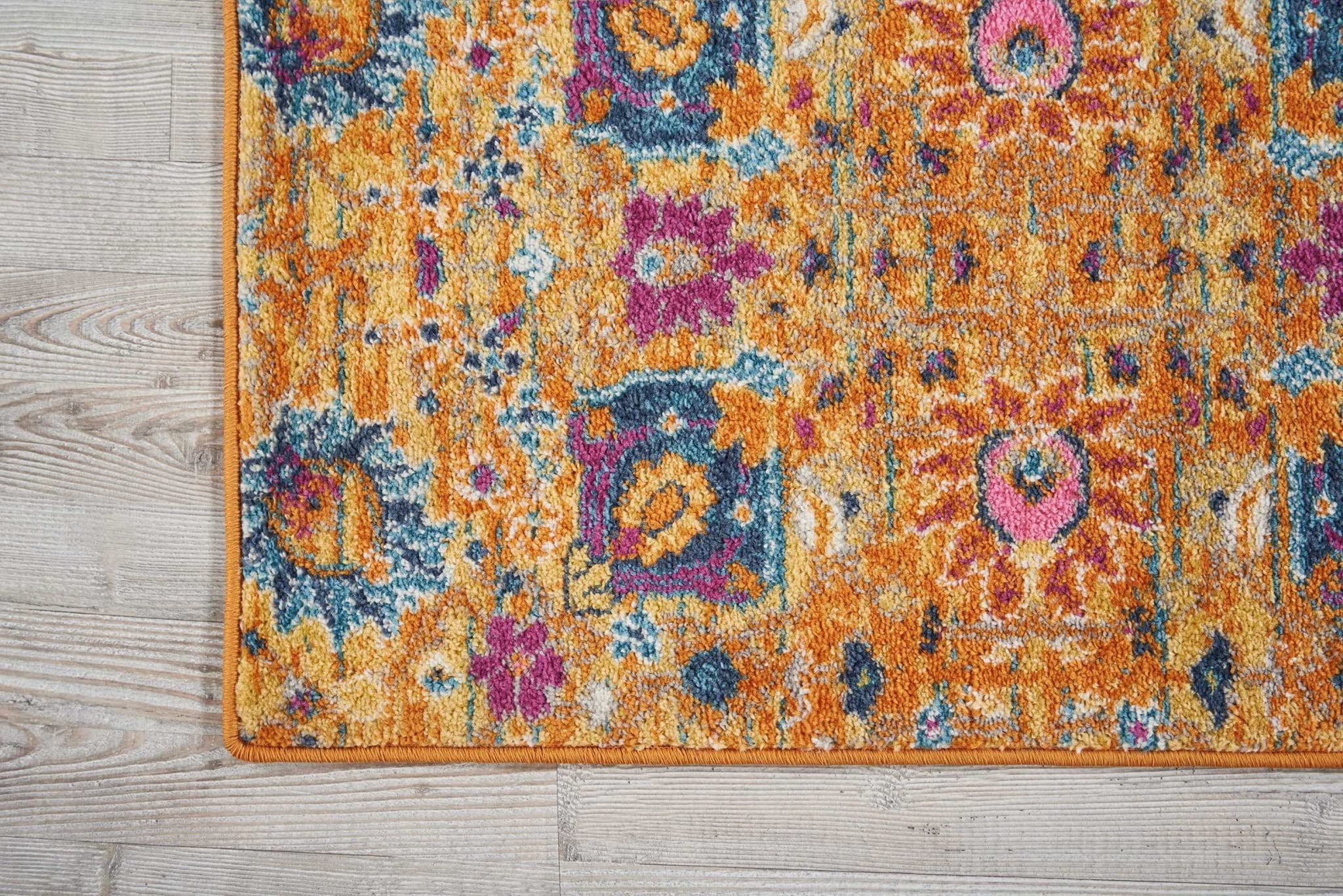 HomeRoots 100% Polypropylene 2’ x 3’ Sun Gold and Navy Distressed Scatter Rug