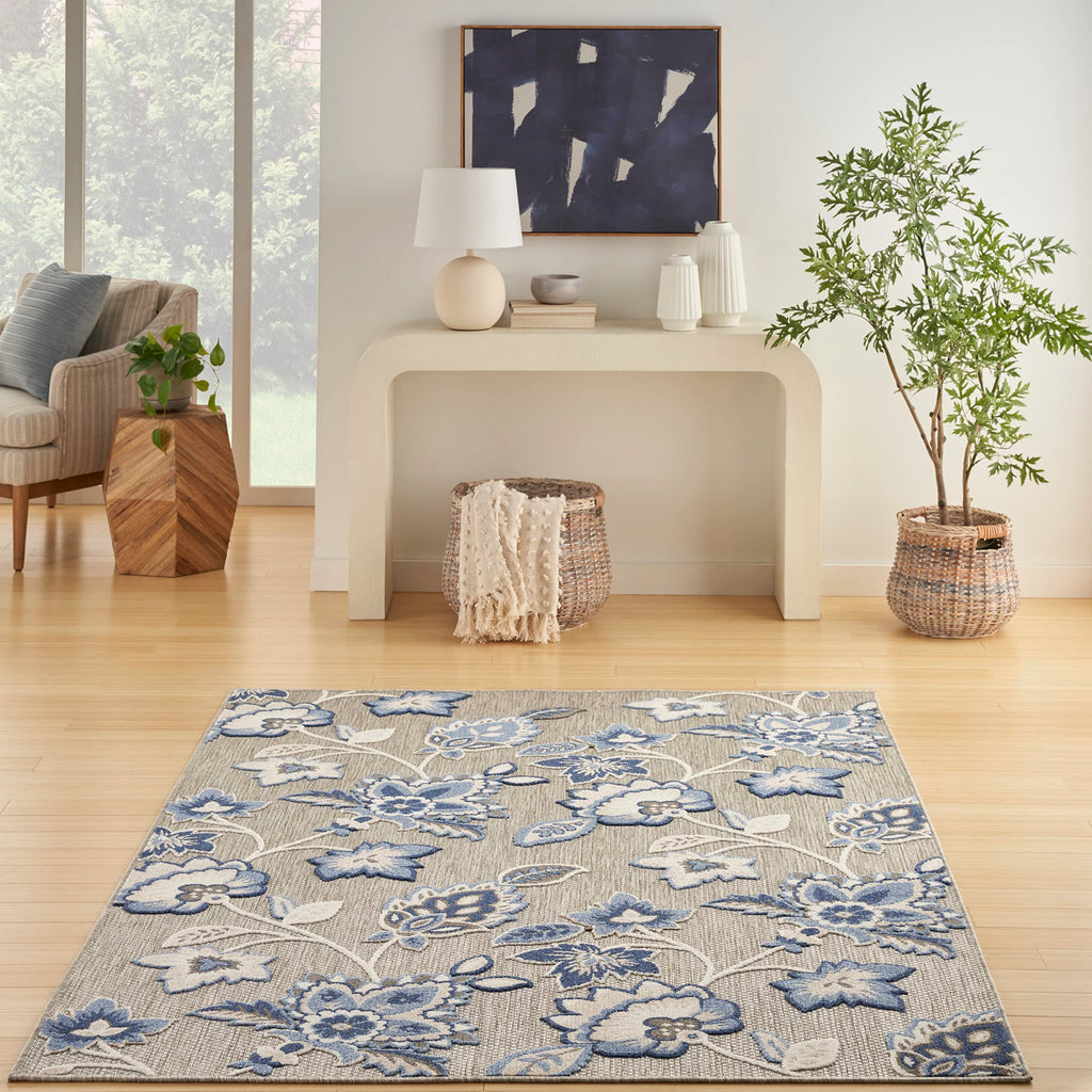 Nourison Aloha Indoor/Outdoor Modern Blue/Grey 7'10' X 10'6' Area Rug, Easy Cleaning, Non Shedding, Bed Room, Living Room, Dining Room, Kitchen (8X11)