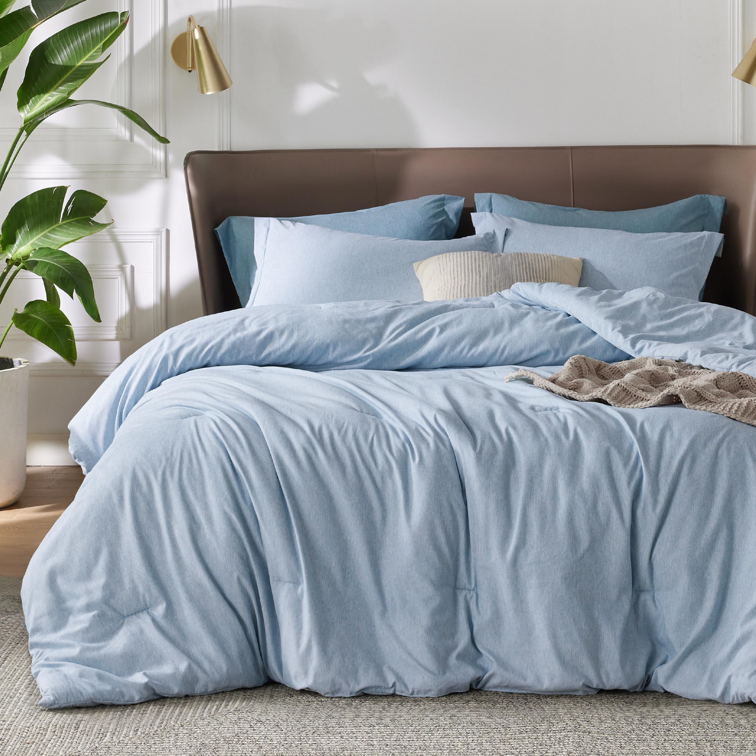Bedsure Queen Comforter Set - Light Blue Comforter Queen Size, Soft Bedding For All Seasons, Cationic Dyed Bedding Set, 3 Pieces