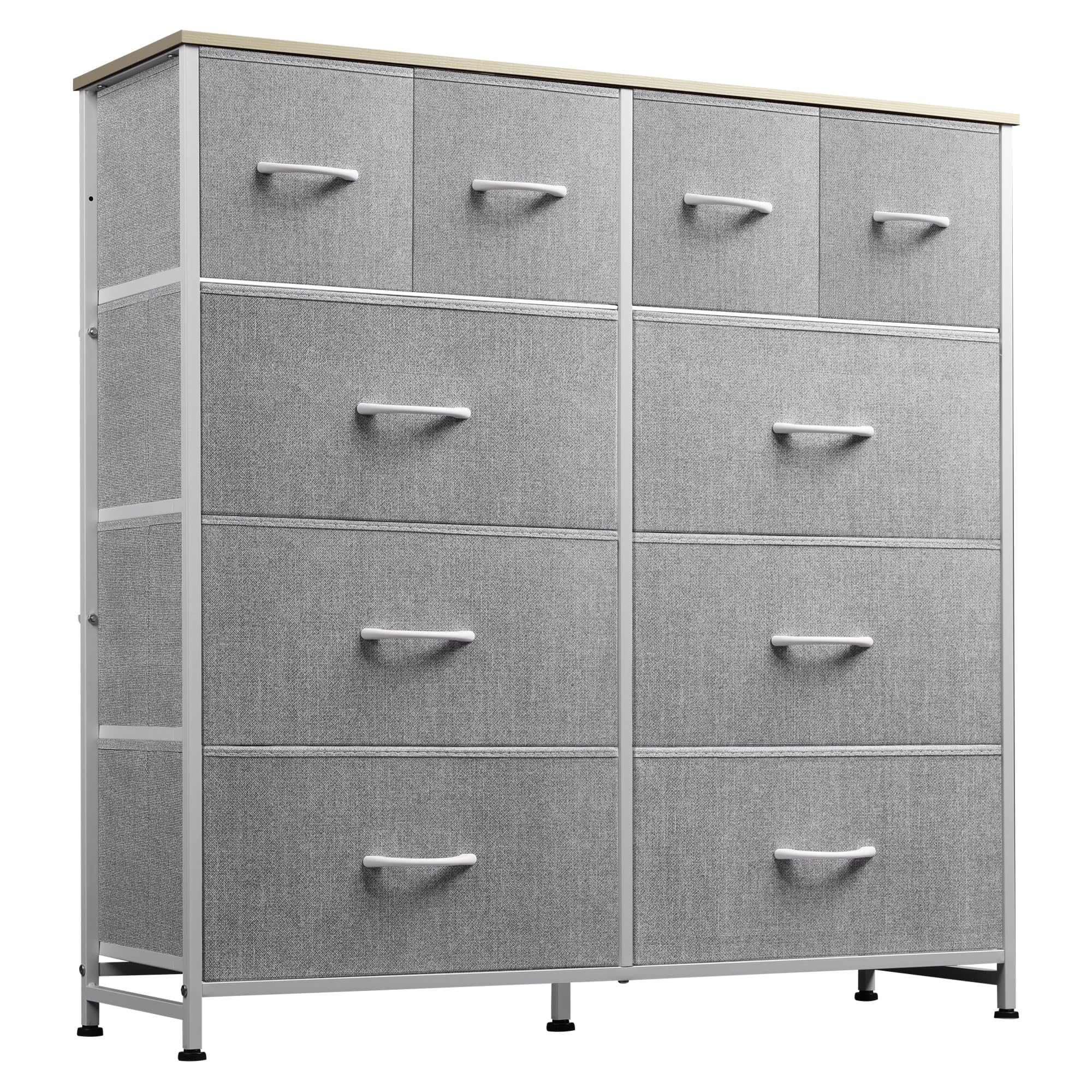 Wlive Fabric Dresser For Bedroom, Dresser With 10 Drawers, Storage Tower With Fabric Bins, Double Dressers, Chest Of Drawers For Closet, Living Room, Hallway, Light Grey