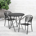 Flash Furniture Commercial Grade 30 Round Black Indoor-Outdoor Steel Folding Patio Table Set with 2 Round Back Chairs